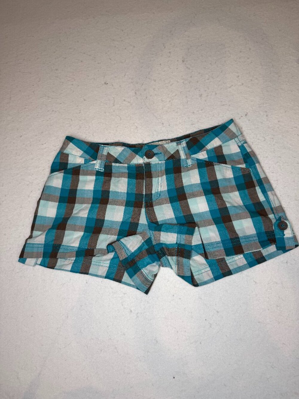 Y2K So Women Jrs Size 5 Plaid Bootie Shorts Micro Mini LowRise Blue Plaid